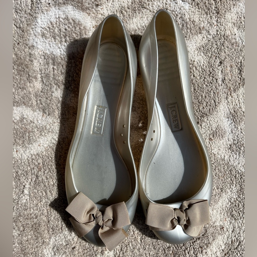 J. CREW silver Rainy Day Ballet Flats Ladies Size 8 Jelly Rain Slip On Shoes